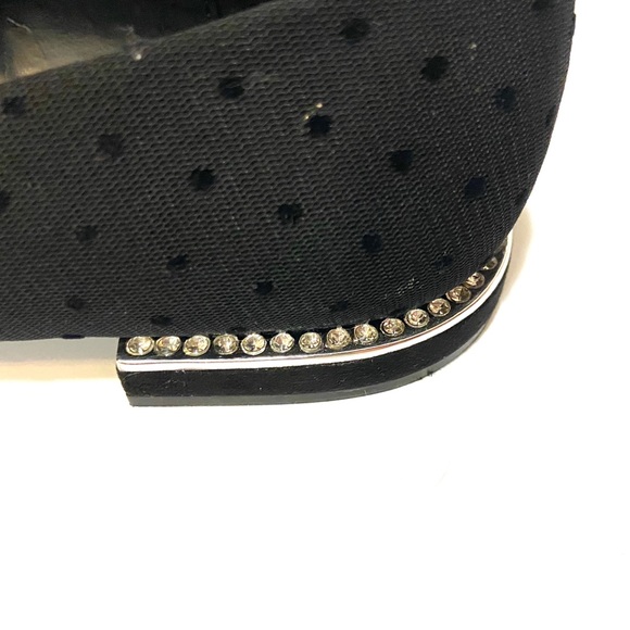 6 ZARA Pointed Shoe Diamond Stud Chrome Heel Polka Dot Lace Flats Black - Picture 3 of 6
